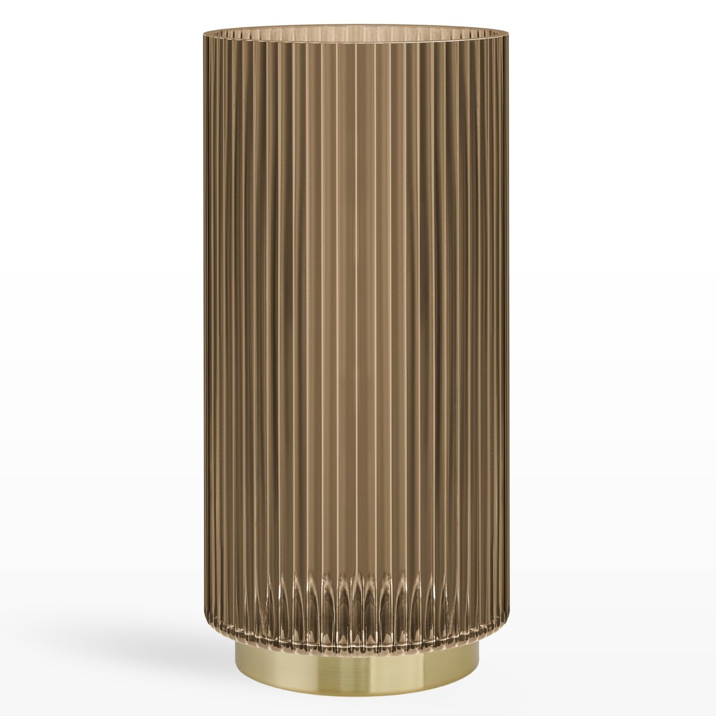Torre & Tagus 10" Ribbed Brown Glass Vase for Flowers & Candle Hurricane