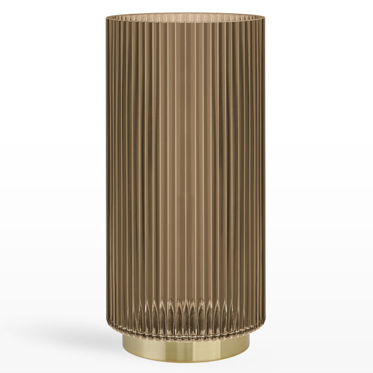 Torre & Tagus 10" Ribbed Brown Glass Vase for Flowers & Candle Hurricane