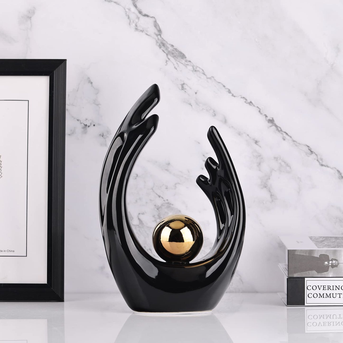 LCCCK 12" H Navy Blue Aesthetic Room Decor Accent, TV Stand Funky Table Centerpiece, Abstract Art Ceramic Statue and Sculpture, Blue Decor for Living Room, Bookshelf Decorative Objects, Shelf Decor