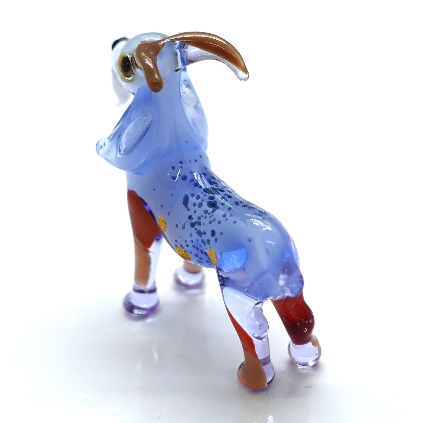 Sansukjai Goat Micro Tiny Figurines Hand Blown Glass Art Animals Collectible Gift Home Décor (Blue Brown)