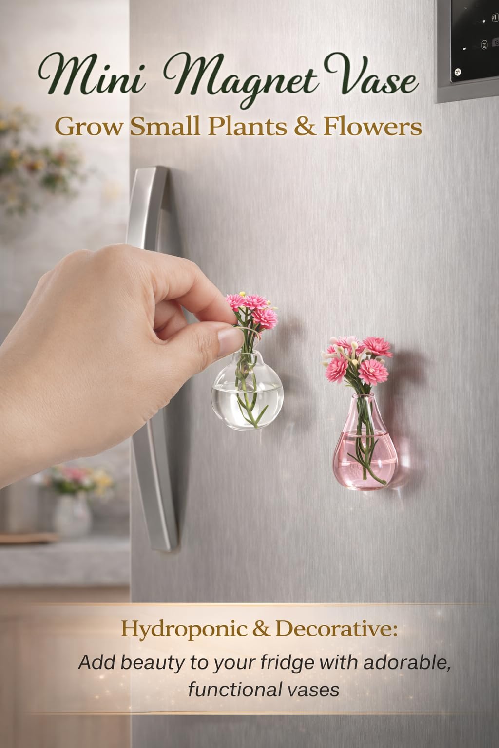 Oasis Origin Hand-Blown Mini Vase Magnets for Fridge, Set of 10 Artisan Glass & Ceramic Bud Vases, Each One Unique, Tiny Garden Decor Gift for Mom, Teachers & Coworkers