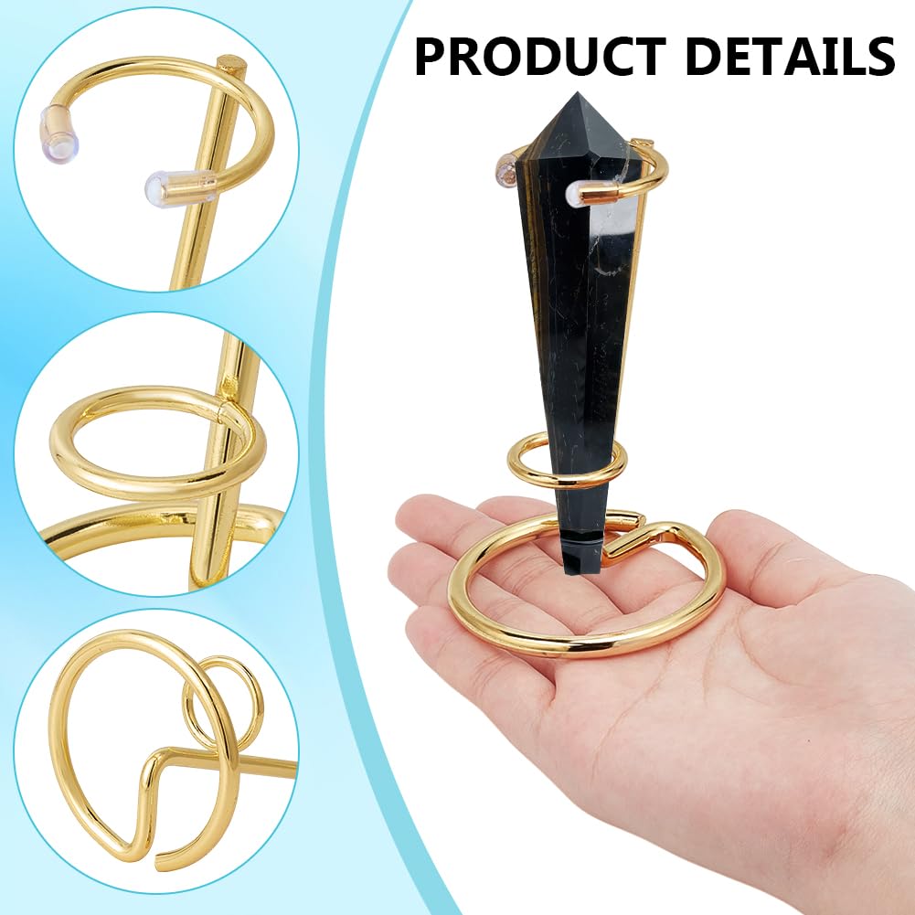 NBEADS 4 Pcs Crystal Wand Display Stand, Rock Display Stands Iron Arms Display Stand Display Easel Holder for Small Gemstones Crystal Mineral Agate, 2.4x3.9inch, Golden