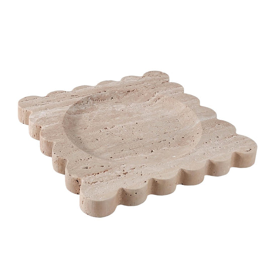 Natural Travertine Tray with Scalloped Edge, Vanity Decorative Tray for Countertop Organizer, Catchall Tray for Perfume, Candles, Jewelry Dish
