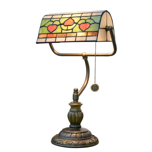 Blivuself Tiffany Style Heart Bankers Table Lamp Stained Glass Vintage Bedroom Bedside Study Pull Chain Reading Desk Lamps Office Nightstand Aesthetic Antique Green Banker'S Lamp Work Light Desklamp