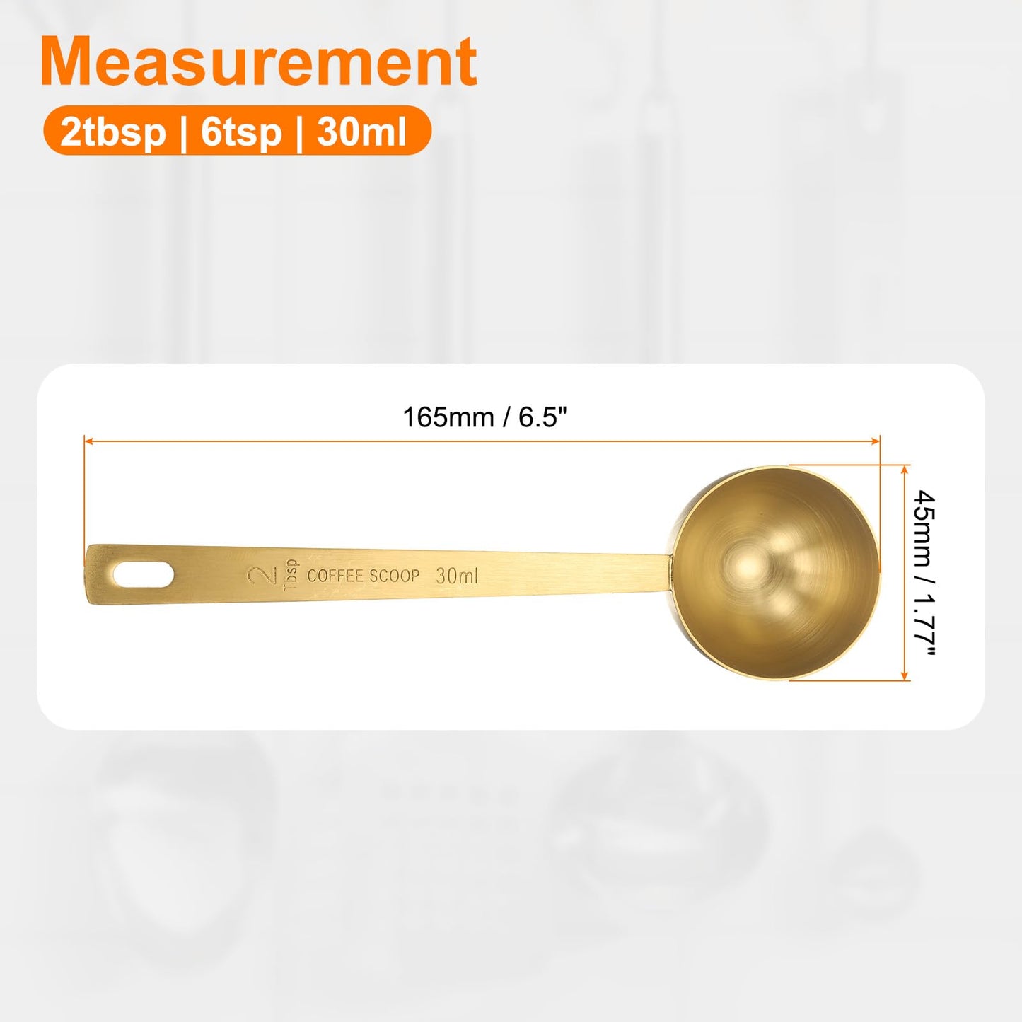 HARFINGTON 2pcs Coffee Scoop Spoon 2tbsp (6tsp, 30ml) 304 Stainless Steel Long Handle Teaspoon/Tablespoon Measuring Spoons Scoops for Tea Sugar Kitchen, Gold