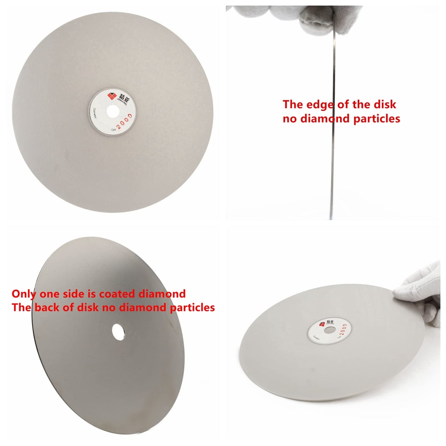 JINGLING 8" Inch Diamond Grinding Disc 2000 Grit Flat Lap Disk Lapping Plate Sanding Pads Lapidary Tools for Stone Pottery Faceting Machine