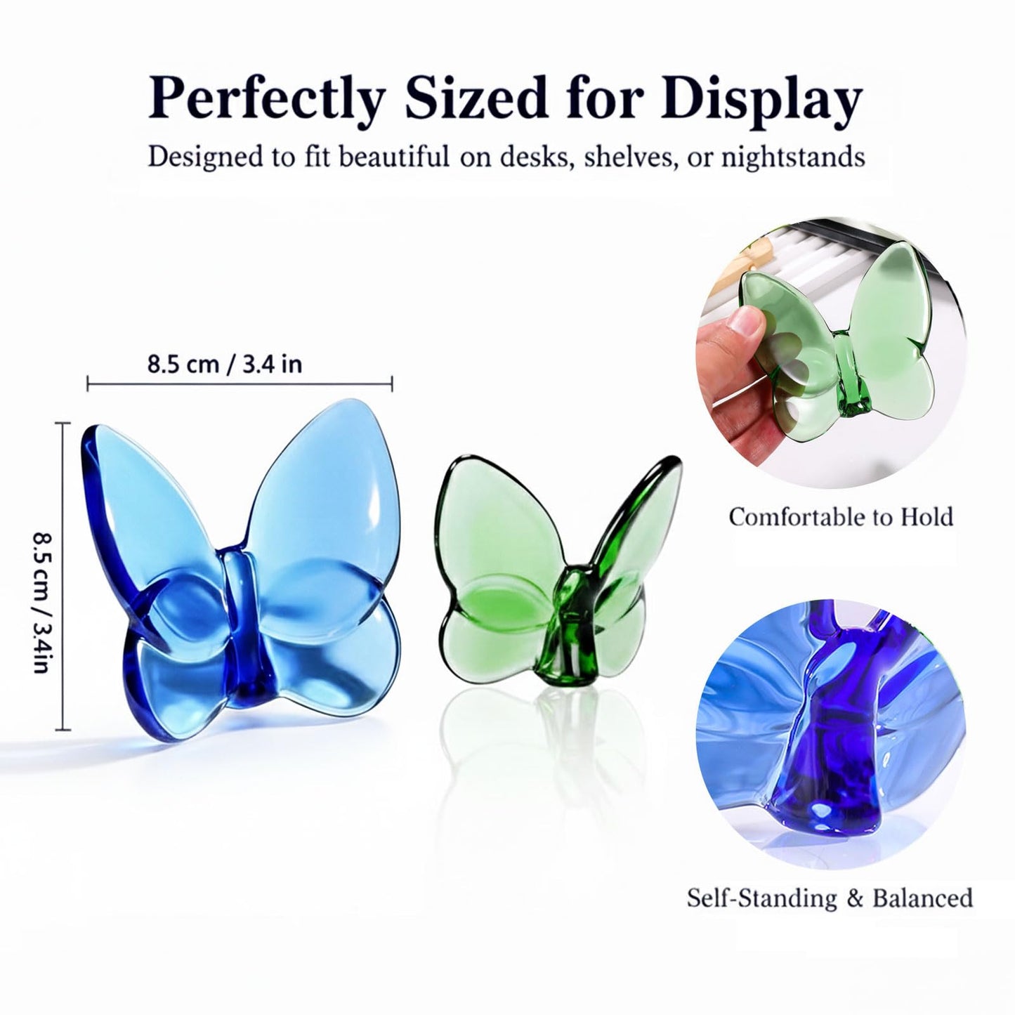 2 Pack Glass Butterfly Figurines, Crystal Butterflies Desk Decor Blue Green