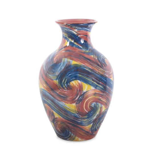Howard Elliott Collection Camille Flared Multicolor Ceramic Short Bottle Vase for Flower and Centerpiece, Abstract Home Decor Vase for Table and Floral Arrangement, 10.1 x 6.5 x 6.5 Inch