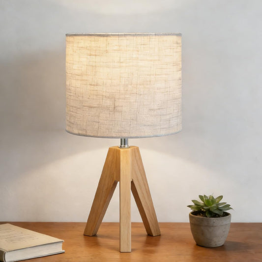 HoperBriwght Tripod Table Lamp, Small Bedside Night Stand Lamp with 3 Colors, Decorative Lamp for Bedroom, Nursery, Living Room (Bulb Included) (Natural Wood)