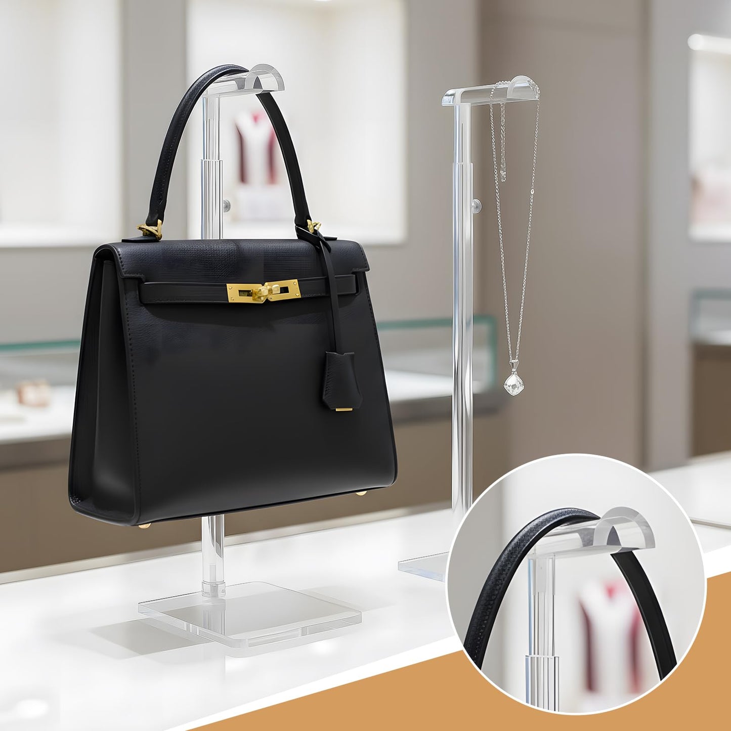 AceOrbit 3 Pcs Acrylic Purses Display Stand 14" to 24" Height Clear Adjustable Handbag Rack Purse Organizer for Closet Table Bag Hanging Stand for Closet Retail Vendor Commercial Store