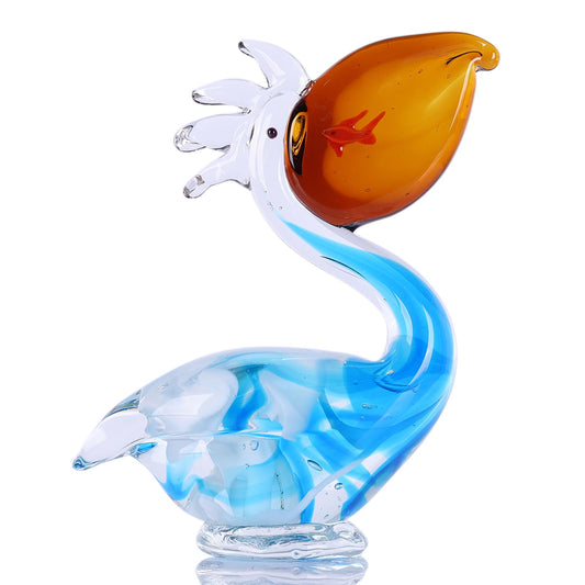 LINYTHER Pelican Figurine, Hand Blown Glass Pelican Figurine Coastal Bird Animal Statue Sculpture for Beach Nautical Home Decor, Art Glass Pelican Ornament for Shelf Tabletop, Gifts for Women