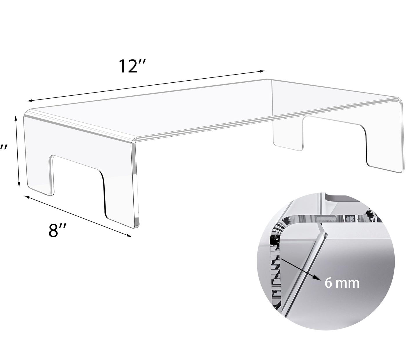 Jusalpha 6mm Thickness Clear Acrylic Display Riser with Tray Handles For Laptop, Notebook, Retail Display Food Display,12" x 8" x 3"