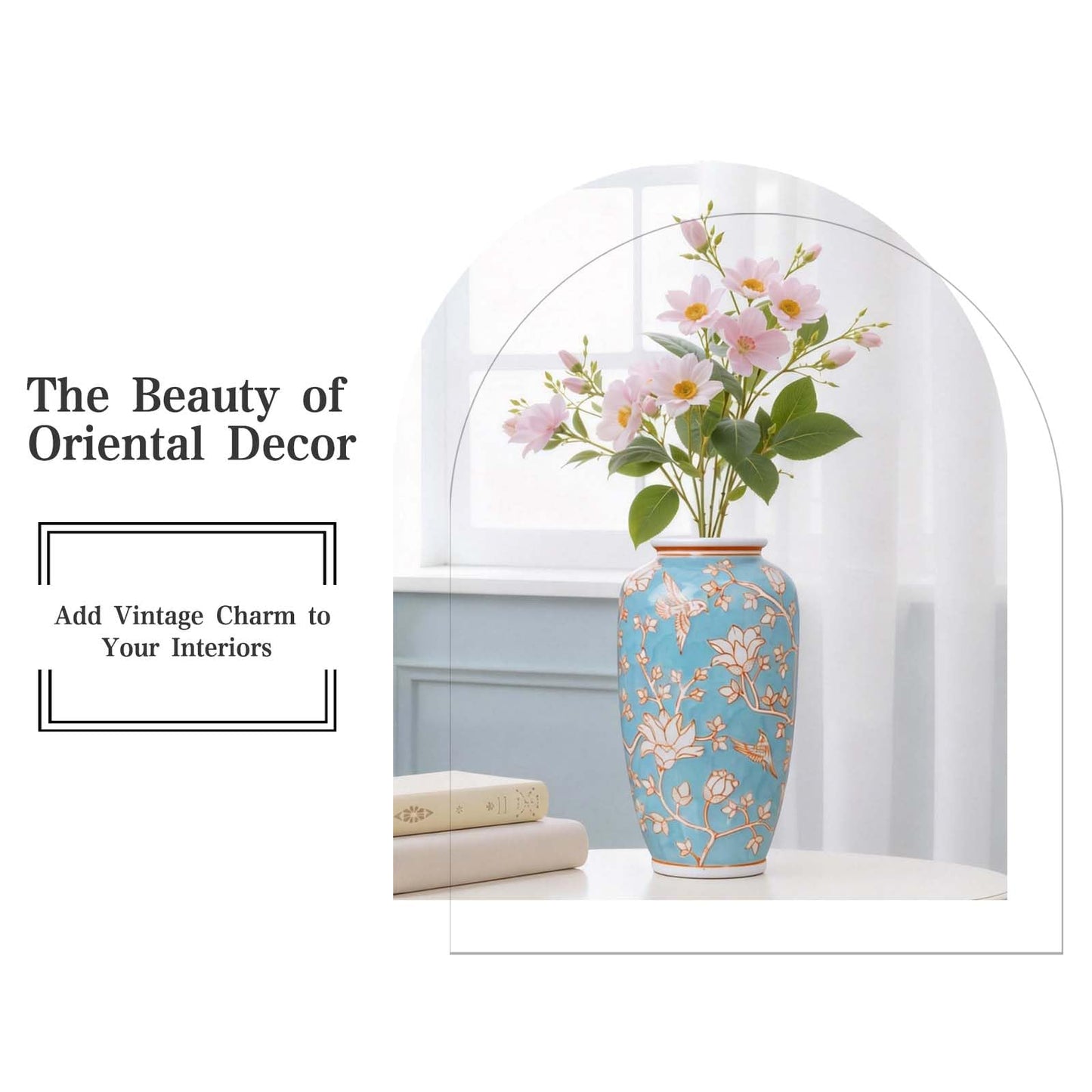 Blue and White Chinoiserie Ceramic Vase, 14 Inch Chinese Style Hand Painted Flower & Bird Art Decor Vase Antique Floral Vase for Living Room, Farmhouse, Table Centerpiece
