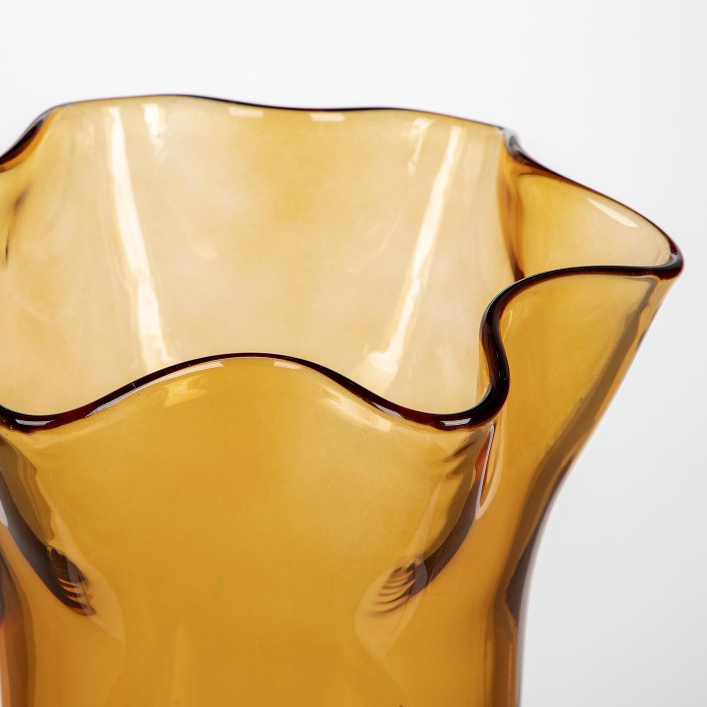 Nature Crafted 8 inch Amber Glass Vases Clear Flower Vases for Centerpiece, Large Crystal Vases for Flowers Wide Mouth Vase for Home Office Living Room Shelf Wedding Decor (Amber)