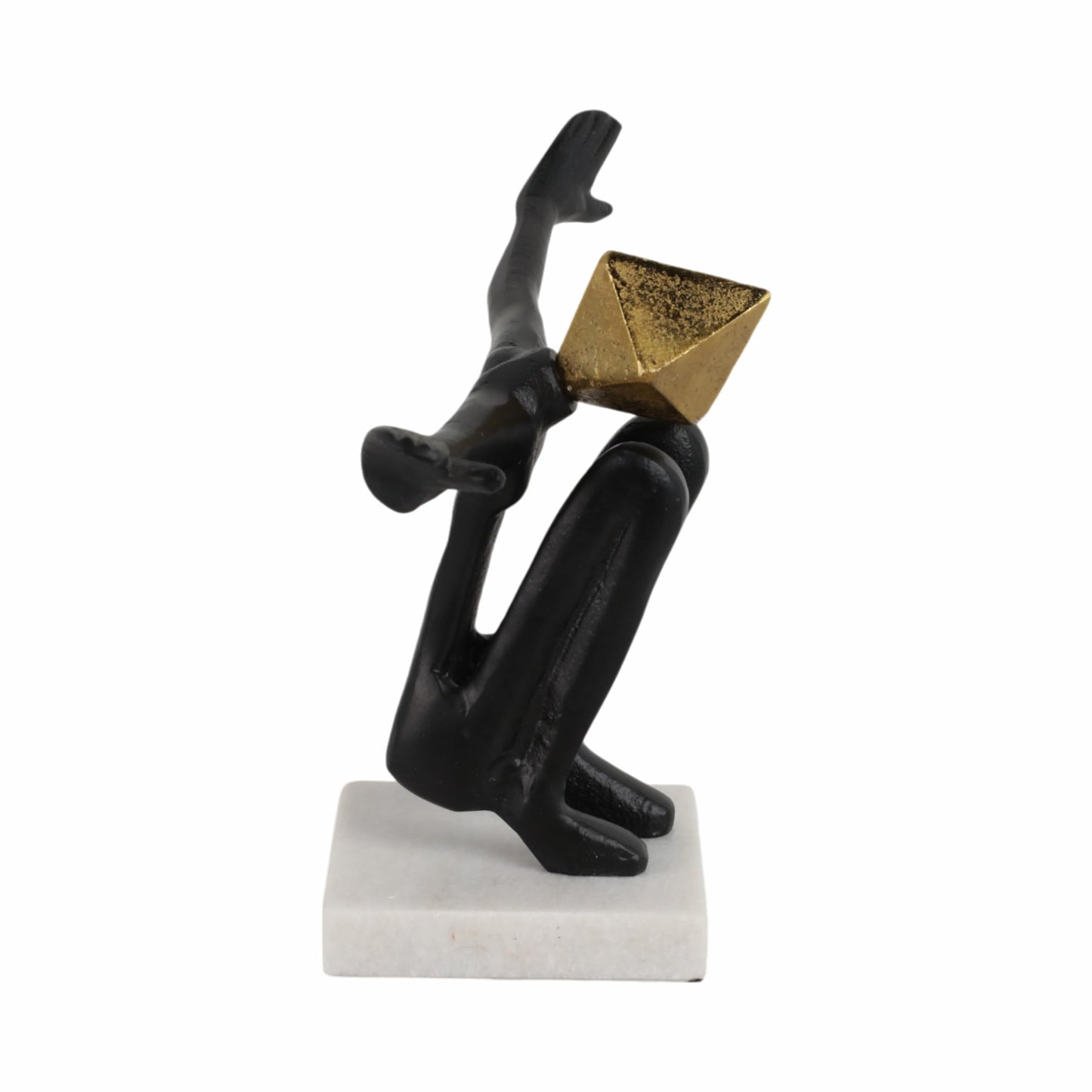 Modern Home and Office Statue for Living Room – Abstract Metal and Marble Figurative Sculpture with Pyramid Head – Elegant Accent for Bedroom, Bathroom, Coffee Table, and Shelf Decor – 8" Black & Gold