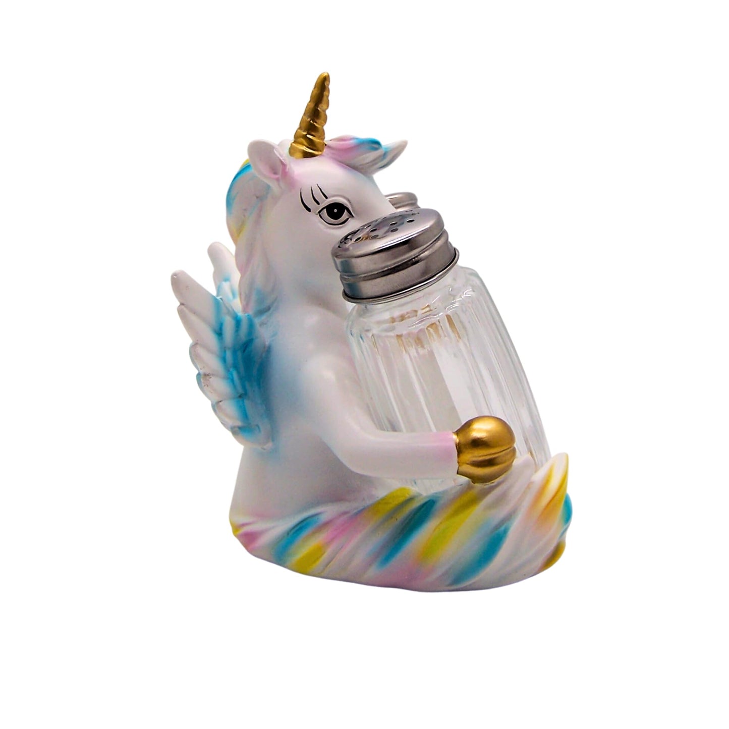 Unicorn Salt and Pepper Shaker Set with Holder – Sitting Unicorn Novelty Salt Pepper Set, Whimsical Kitchen Decor with Glass Shakers Included, 4.25 Inch