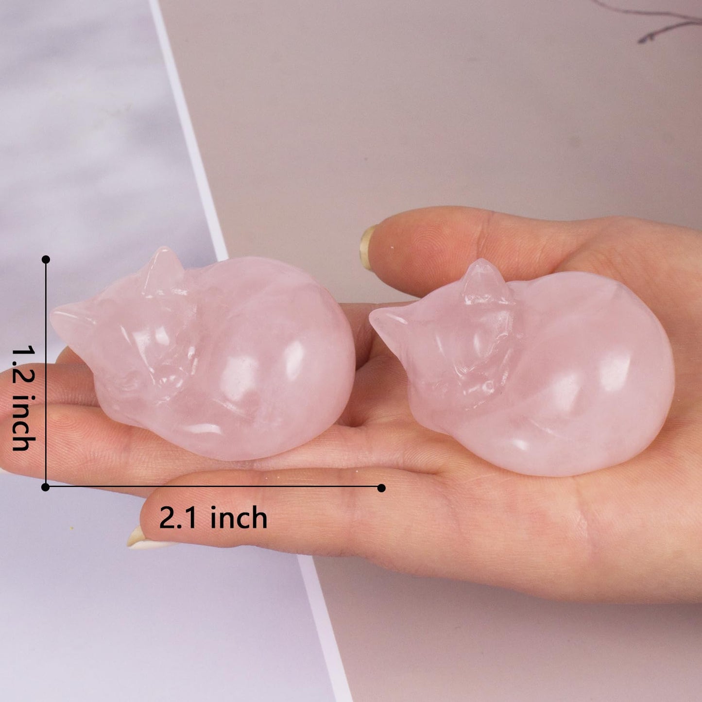 Hguxmcu Crystal Cat Figurine Decor, Rose Quartz Sleeping Cat Sculpture, 2.1 Inch Hand Carved Natural Reiki Healing Crystal Animal Statue for Home Office Desk Decor Accessories, Gift for Cat Lovers