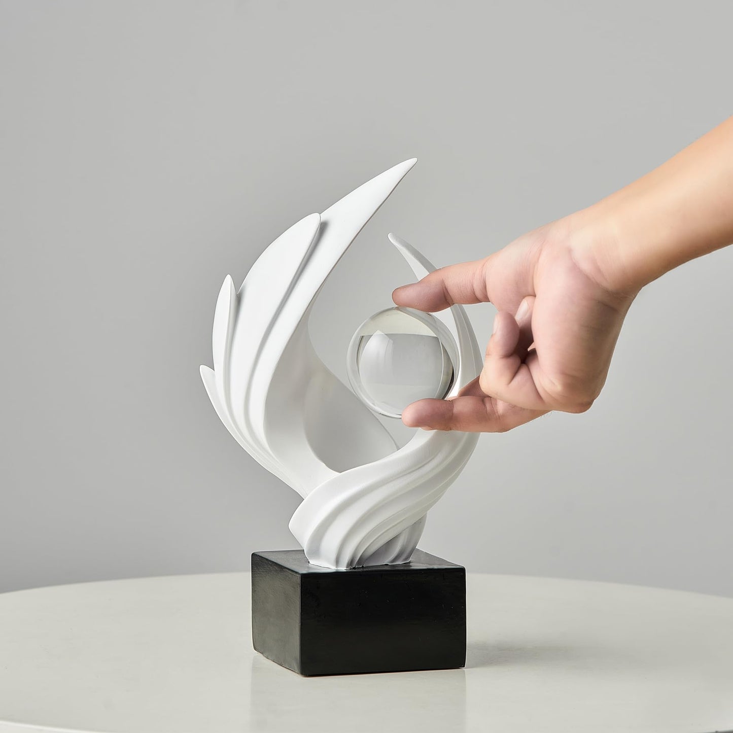 XGZY Abstract Flame Art Statue-Modern Home Decor Table &Book Shelf-with Glass Ball (10.43in Tall Figurine) (White)