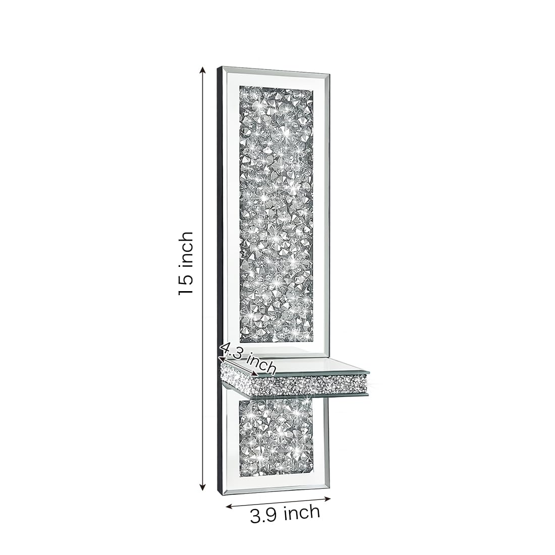 Pibeyer Crystal Crush Diamond Wall Candle Holder Set of 2, Silver Mirrored Candle Sconces, Home Wall Decoration for Living Room,Dining Room & Bedroom