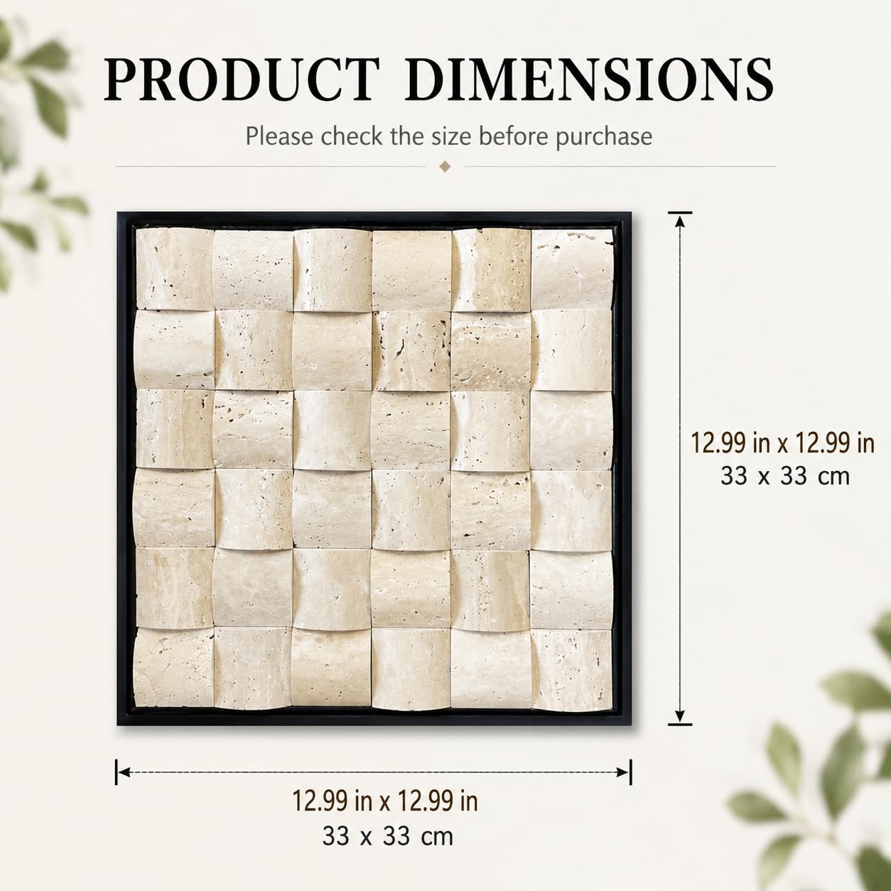 SIRIZEN-DIVING 3D Decorative Travertine Wall Art, Natural Stone Mosaic,Black Frame, Marble Decor, Marble Painting (Beige)