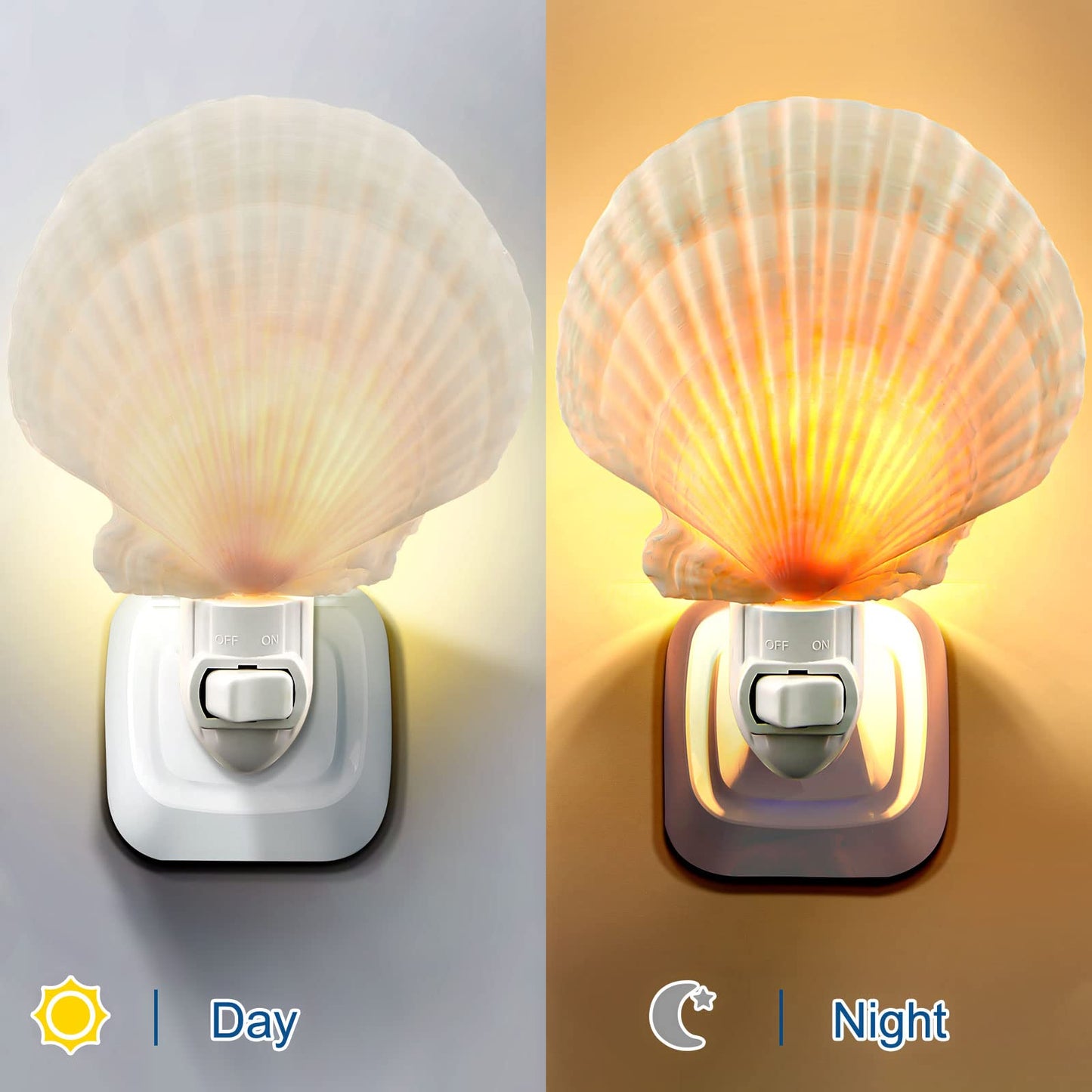Hortsun 2 Piece Seashell Night Light Seashells and Sea Animal Plug in Night Light Beach Theme Bathroom Decor for Bedroom Bathroom Kitchen Home Decor