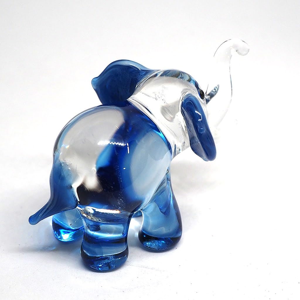 ZOOCRAFT Lucky Elephant Figurines Blue Hand Blown Art Glass Collectible Animal Ornament Gift Decor, 1.5 x 2.5 x 1.8 inches
