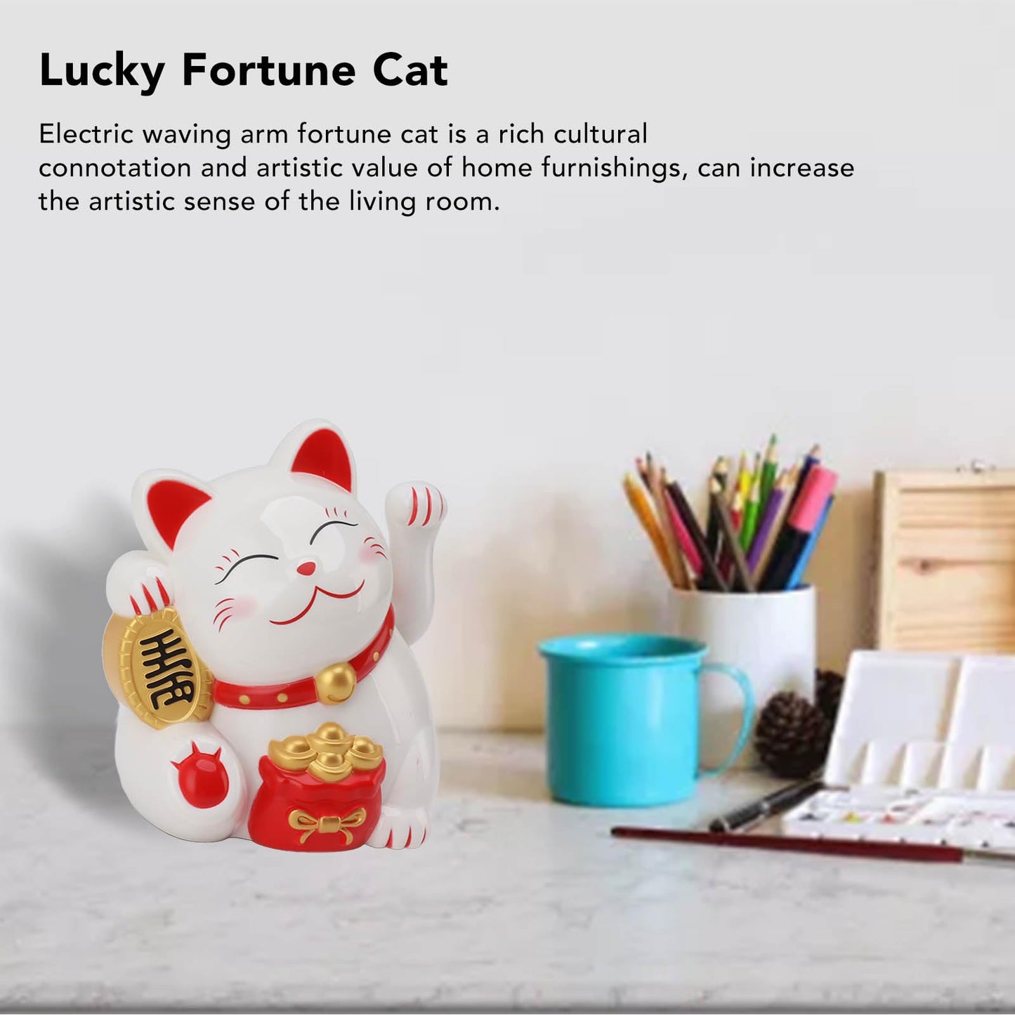 ZJchao Lucky Cat Waving Arm, 5.5in Vivid and Lovely Chinese Cat, Statue Decorations for Decorating Front Desk, Car, Business Openings (MLY11020-1 White)