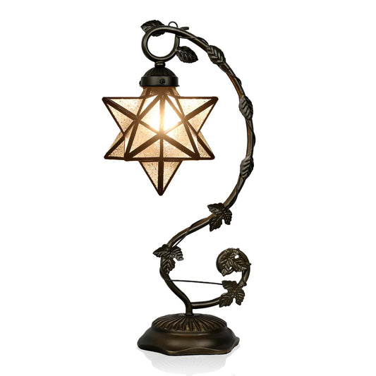 Star Glass Table Lamp, Vintage Style Table Lamp, 8x10x20 Inch – Bronze Metal Leaf Base Tiffany Lamp for Bedroom,Living Room,Study
