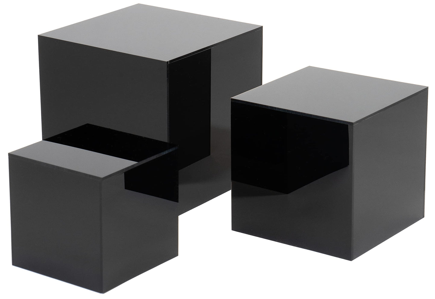 Red Co. Set of 3 Glossy Black Acrylic Cube Display Nesting Riser Stands with Hollow Bottoms - 2-Pack