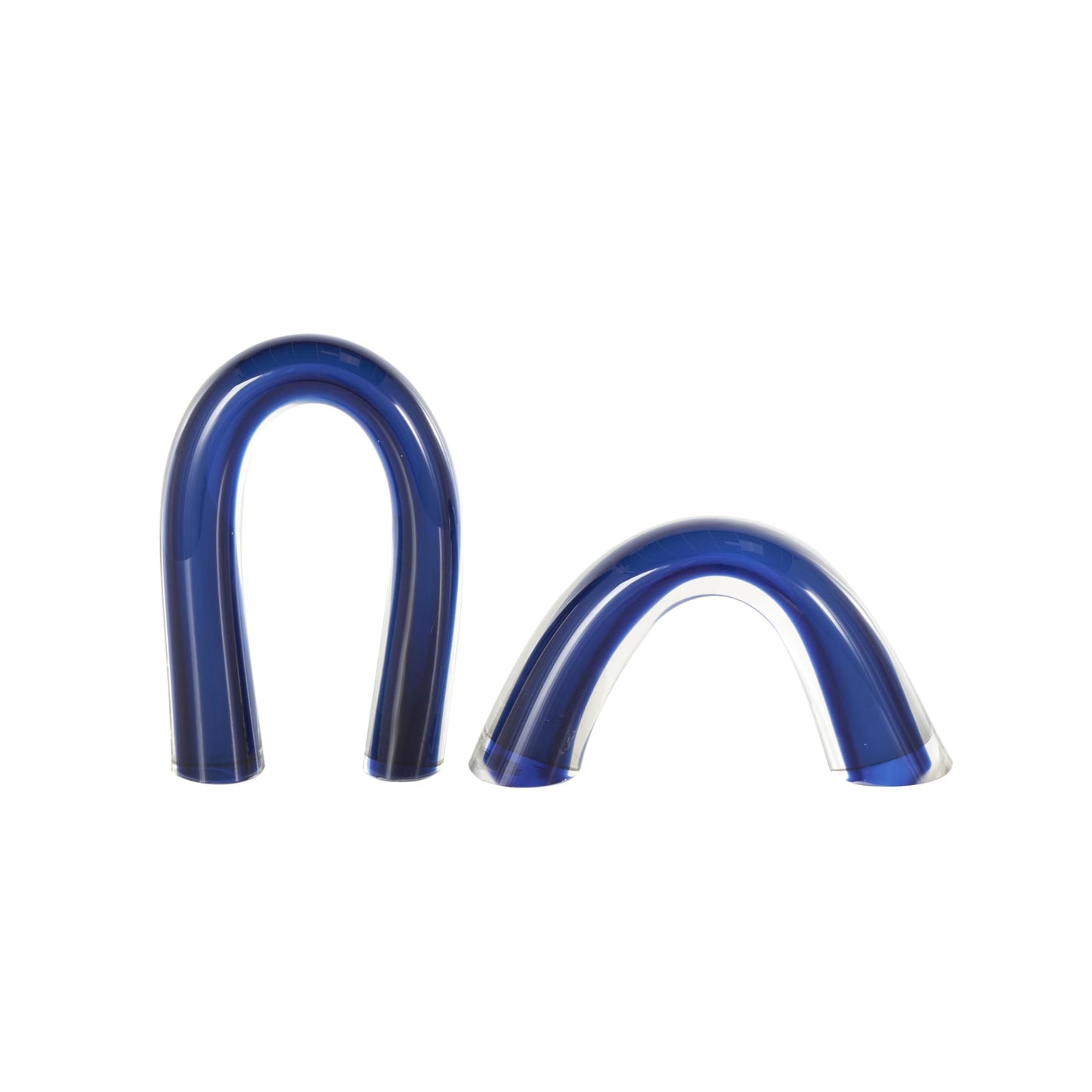 Deco 79 Glass Abstract Decorative Sculpture Overlapping Arch Home Decor Statues with Clear Accents, Set of 2 Accent Figurines 9', 5'H, Blue