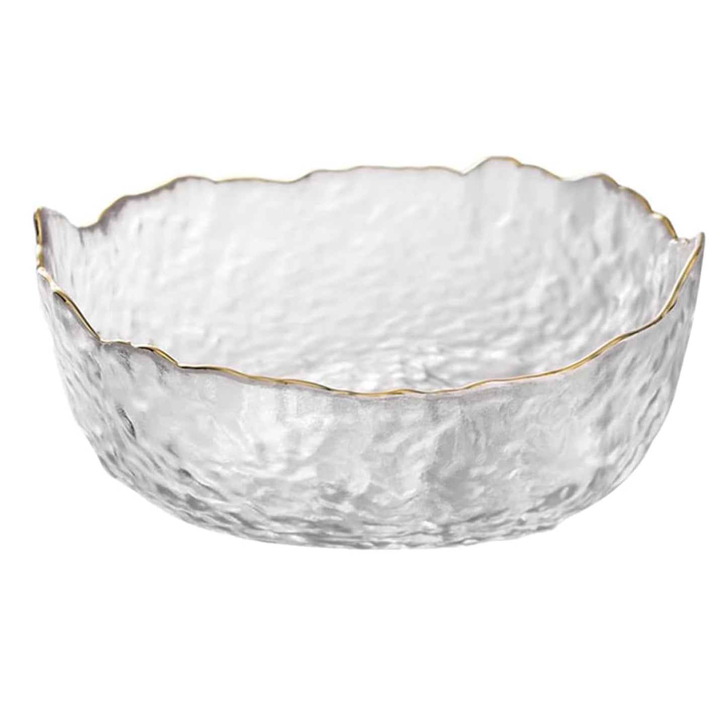 SYXLTSH Glass Salad Bowl Irregular Lotus Flower Shape Serving Bowls, Mixing Nut Bowls for Kitchen Fruist, Snack, Dessert, and Ice Cream Candy Dishes (Crystal Clear with Gold Rim, 7.6")