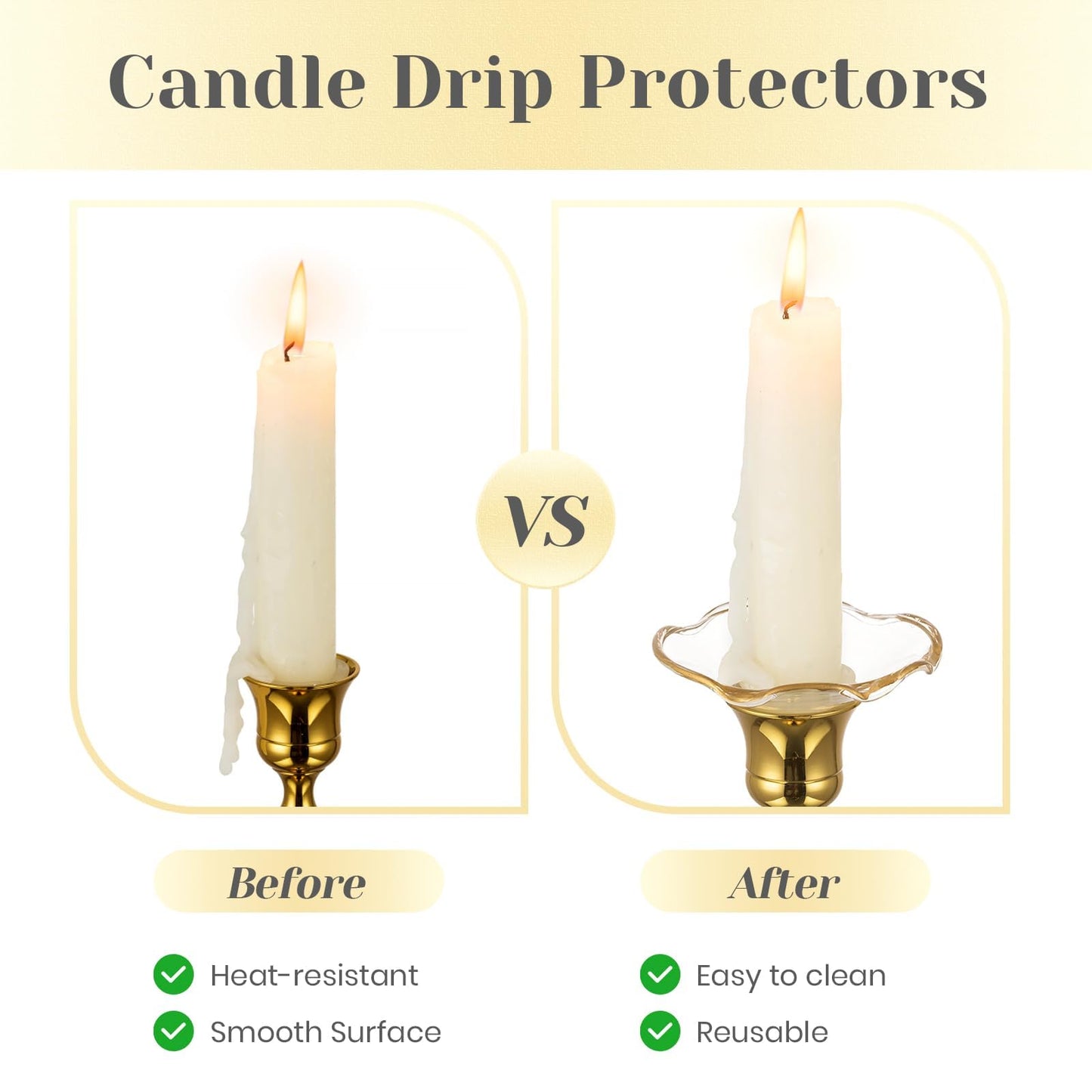 Hewory Glass Bobeches for Candlestick Holders, 3 PCS Candle Drip Protector Rings for Taper, Candle Drip Catcher for Candle Stick Candle Holder for Wedding Party Church Home (Scallop, Gold Rim)