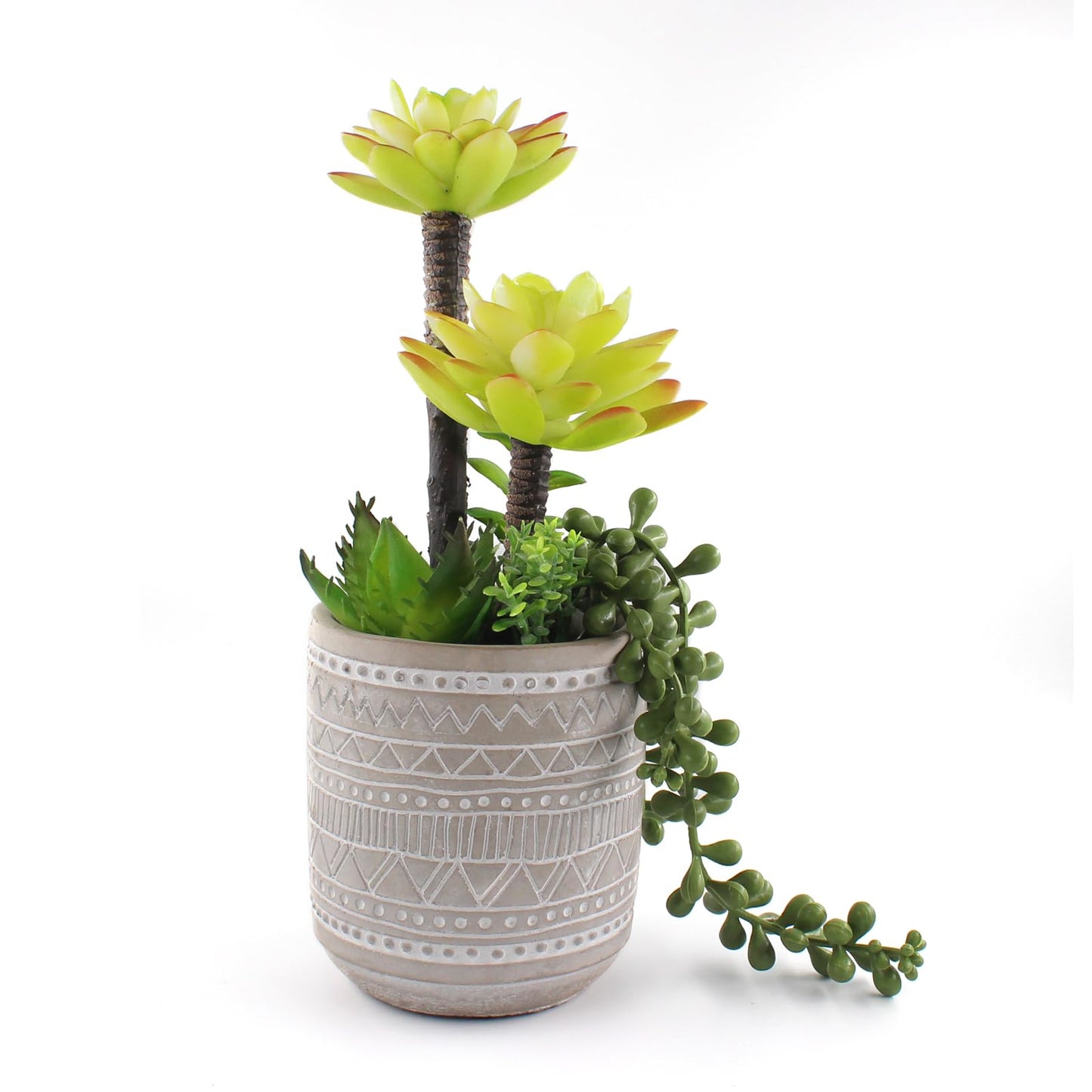 Vnezakl Artificial Succulents 11" Realistic Textured Fake Succulents Faux Plants Aloe String of Pearls Ceramic Potted Greenery for Home Decor Table Centerpiece