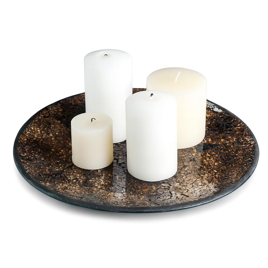 Handcrafted 12” Mosaic Glass Tray – Decorative Display Plate for Candles, Potpourri, Orbs & Home Accent Displays (Tortoiseshell)
