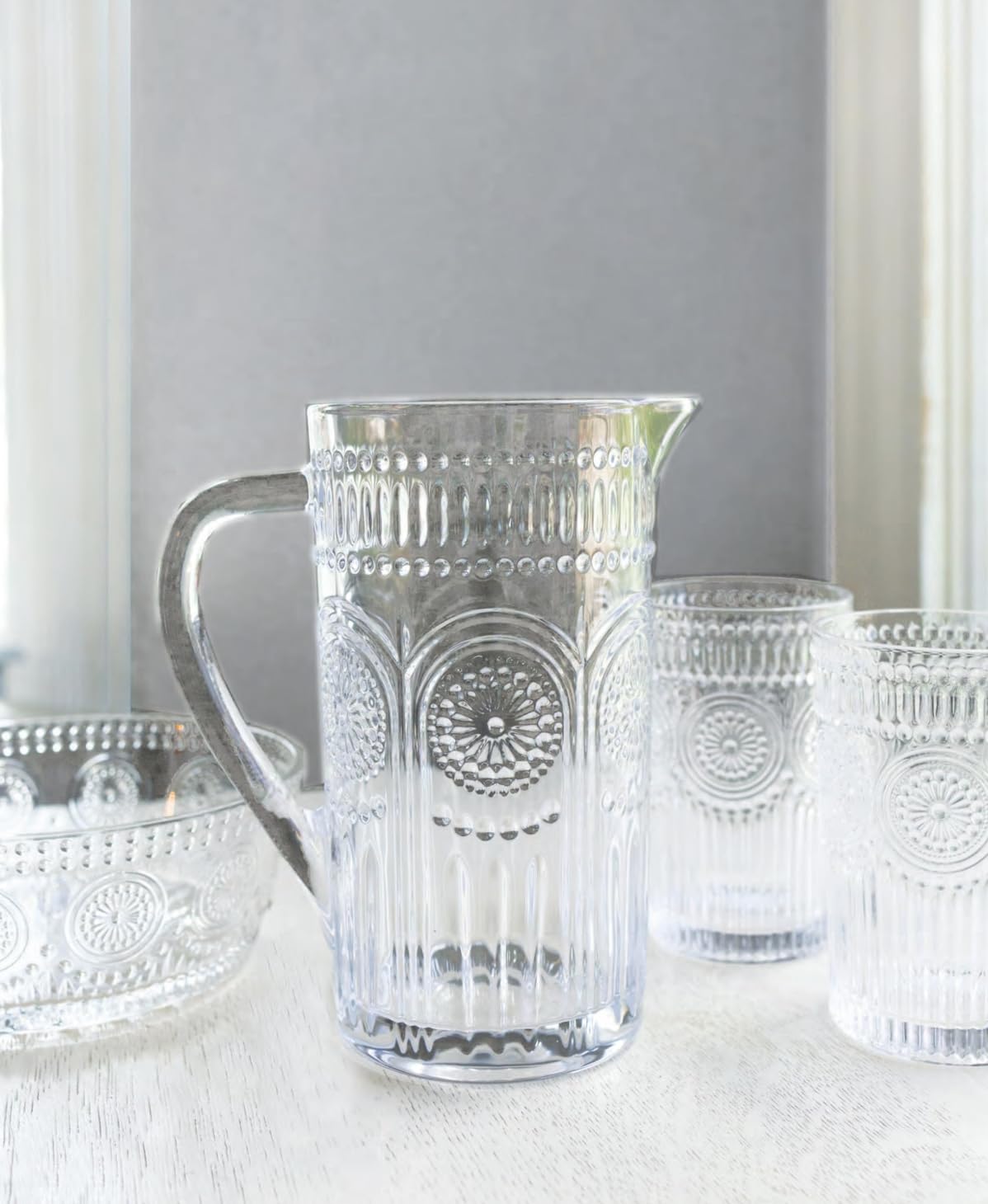 Boston International Vintage-Inspired Glass Serving Bowl with Embossed Floral Pattern for Salad Snacks Dinner, Small 4.75" x 2.25", Clear Codi