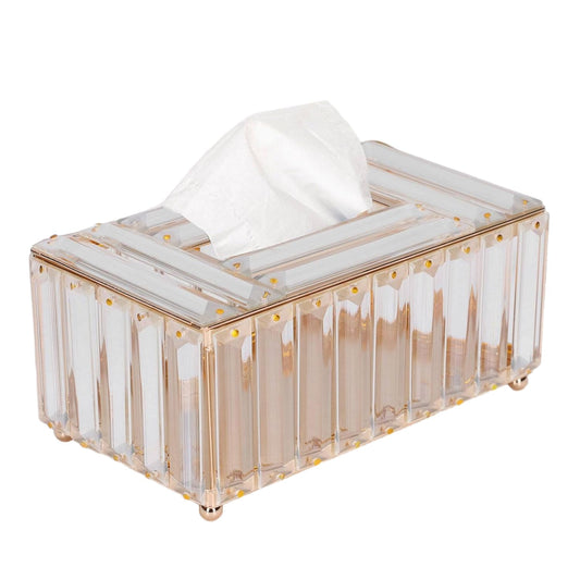 Tissue Box Cover, Gold Glass Tissue Box Holder Rectangular Tissue Case Decorative Napkin Organizer Dryer Sheet Dispenser for Bathroom Night Stand Office Car