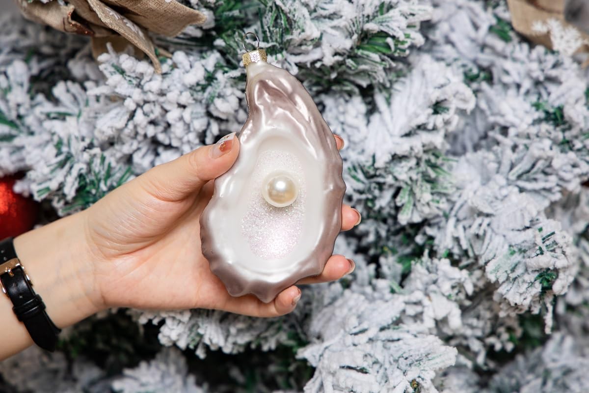 Set of 2 Hand Blown Glass Oyster Ornament for Christmas Tree