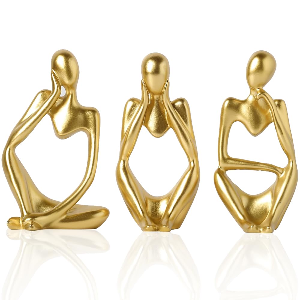 Rosechen Thinker Abstract Ornamental Figurines Statues Decoration(3 Gold)