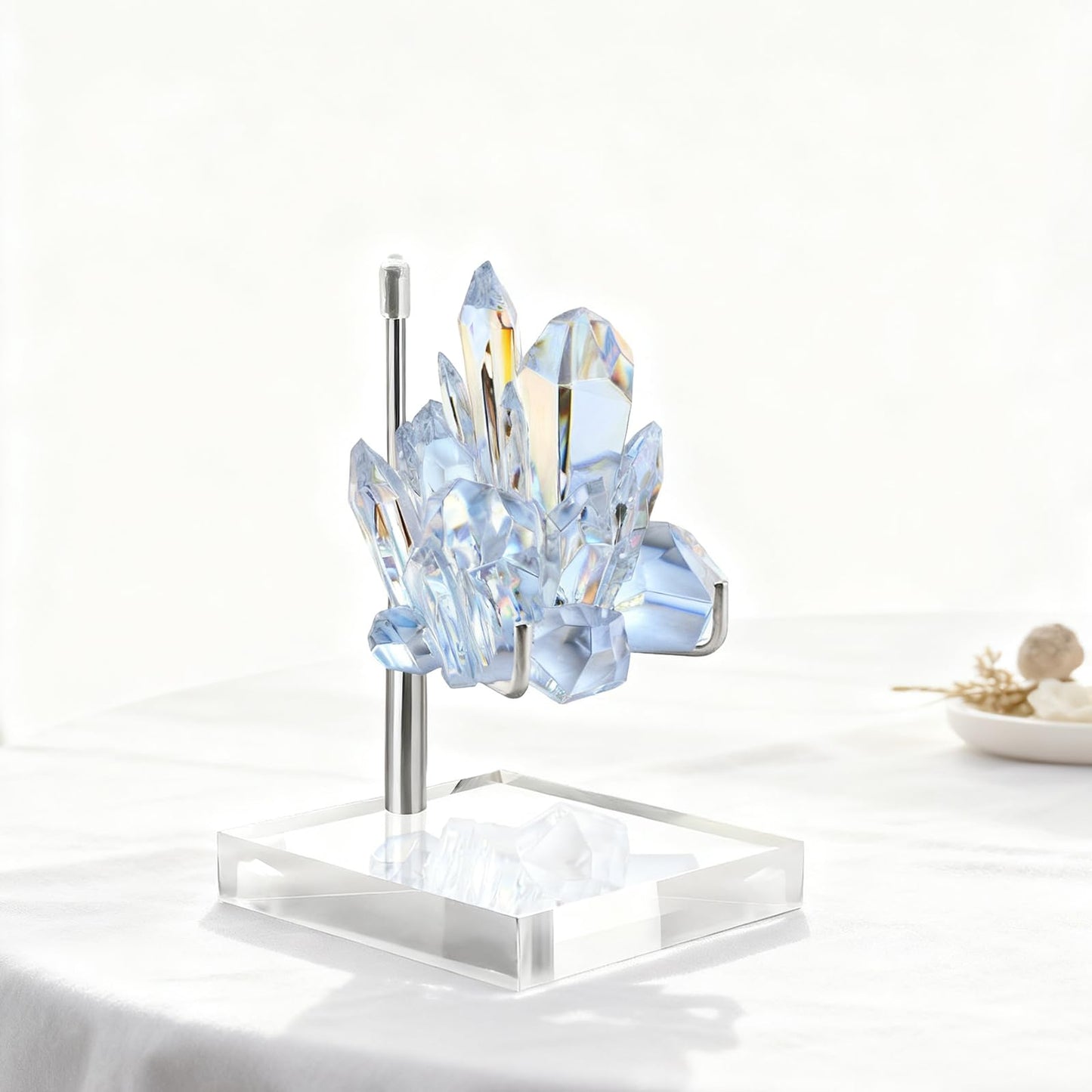 KoMvzyl 6 Pcs Rock Display Stand with Acrylic Base, Adjustable Metal Arm Crystal Display Stand, Silver Small Holder for Gemstones, Fossils, Crystal, Minerals, Agate(2.4 X 2.4 X 4.1 Inches)