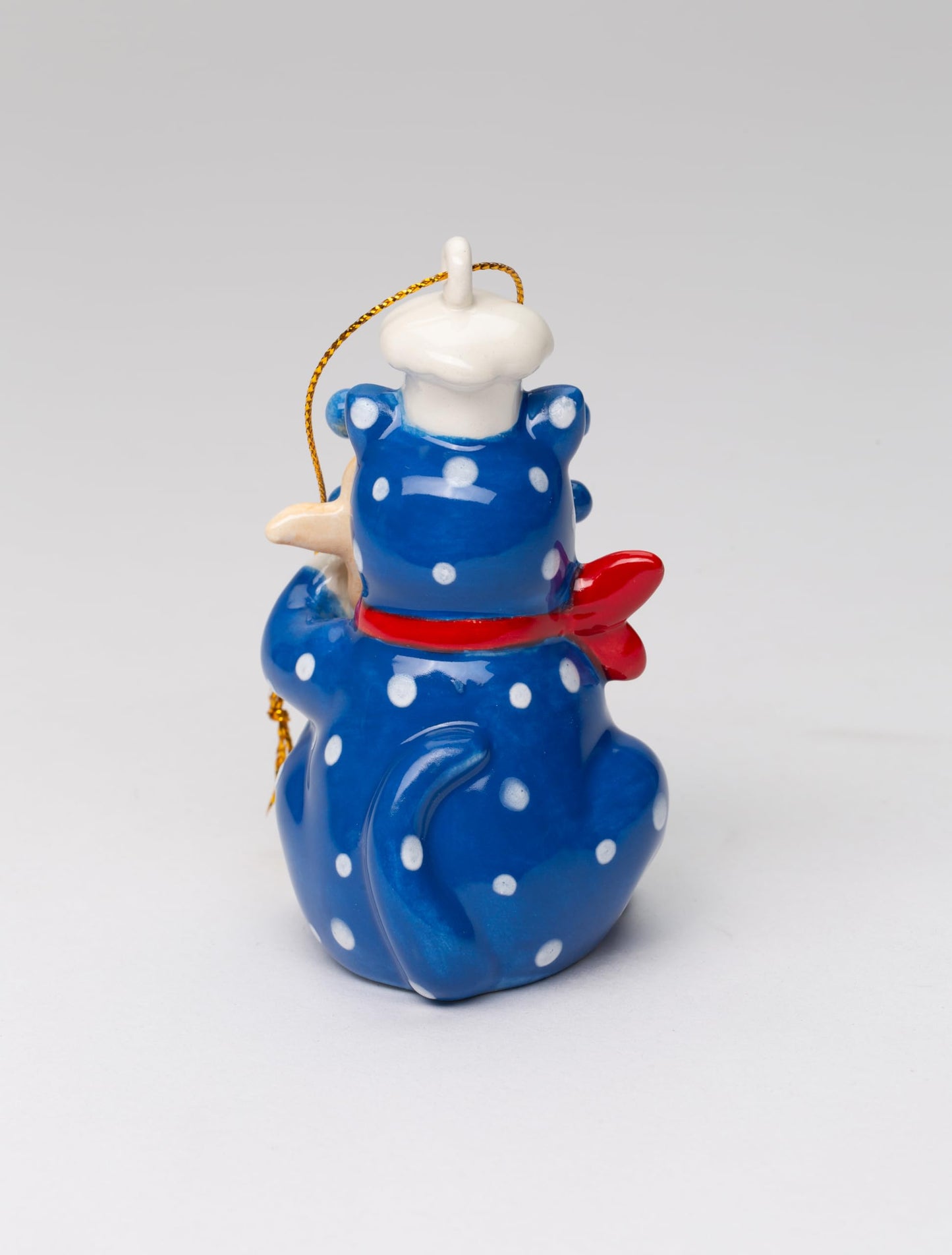 Fine Ceramic Whisker Cat Collection - Blue Chef Cat Holding Fish Figurine Ornament by Amy Lacombe, 3-1/2" H
