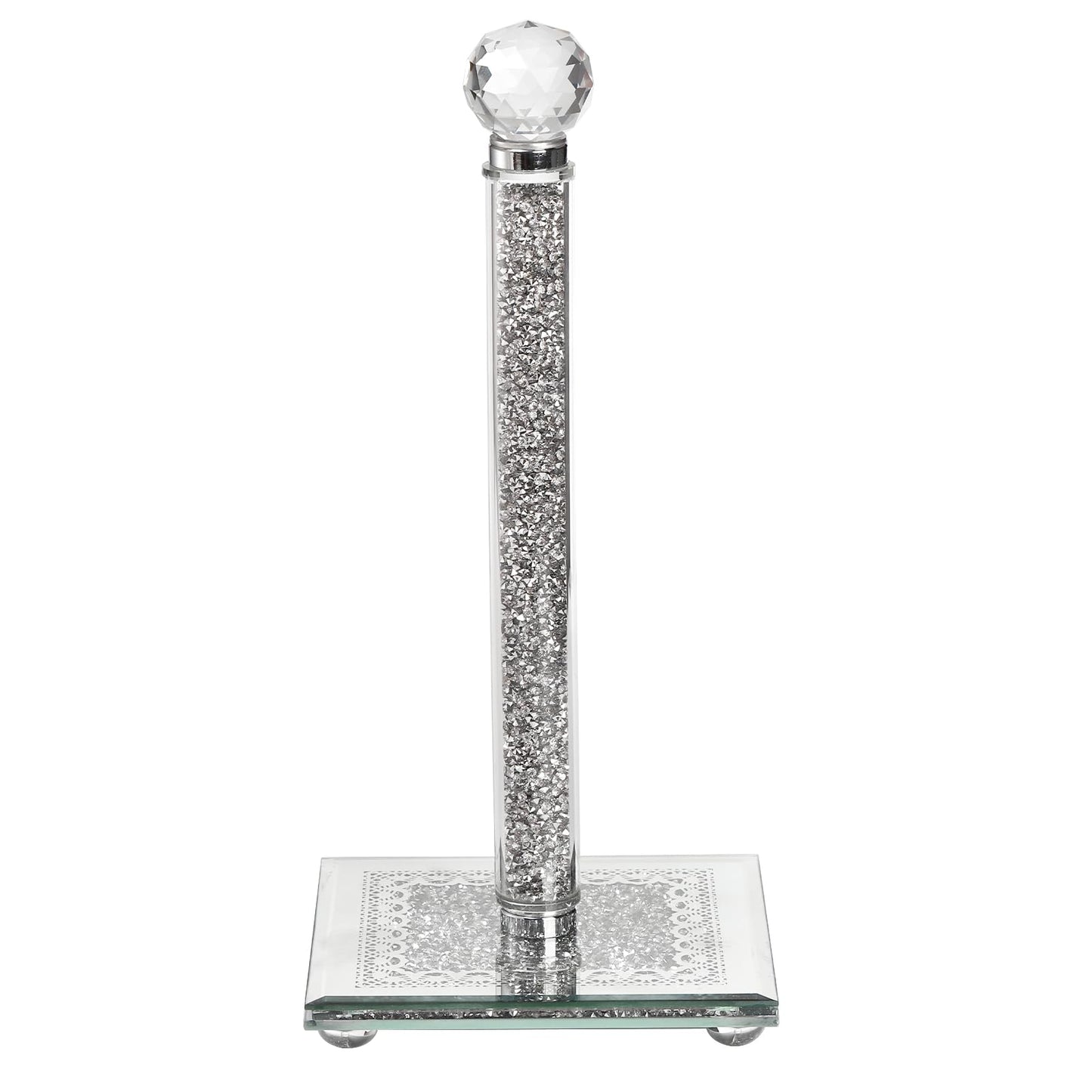 Suwimut Paper Towel Holder Countertop, Silver Paper Towel Roll Dispenser Stand Weighted Base Non Slip Filled with Sparkly Crystal Crushed Diamond for Home Kitchen Bathroom Tabletop