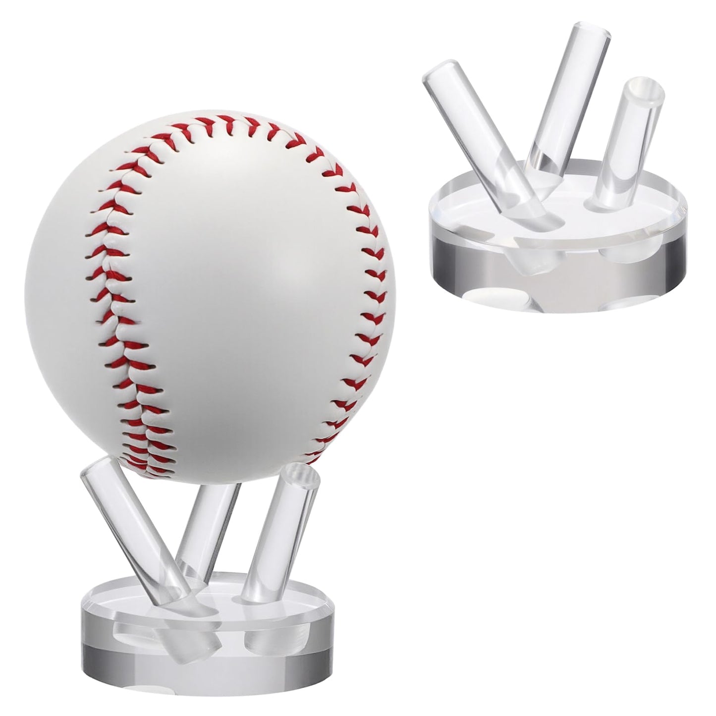 GUSHBIN 2 Packs Acrylic Softball Display Pedestal Sphere Stand with Round Holder for Baseball Tennis Golf Clear Rock Holder for Fossil Minerals, 2.4 Inch x 1.9 Inch