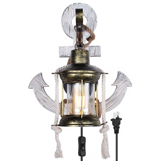 Anchor Pirate Nautical Wall Sconce Plug in or Hardwire, Indoor Antique Vintage Coastal Beach Ocean Themed Sconce Wall Light, Bedroom Rustic Wall Mount Lamp Light Fixtures (Edison Bulb Included)