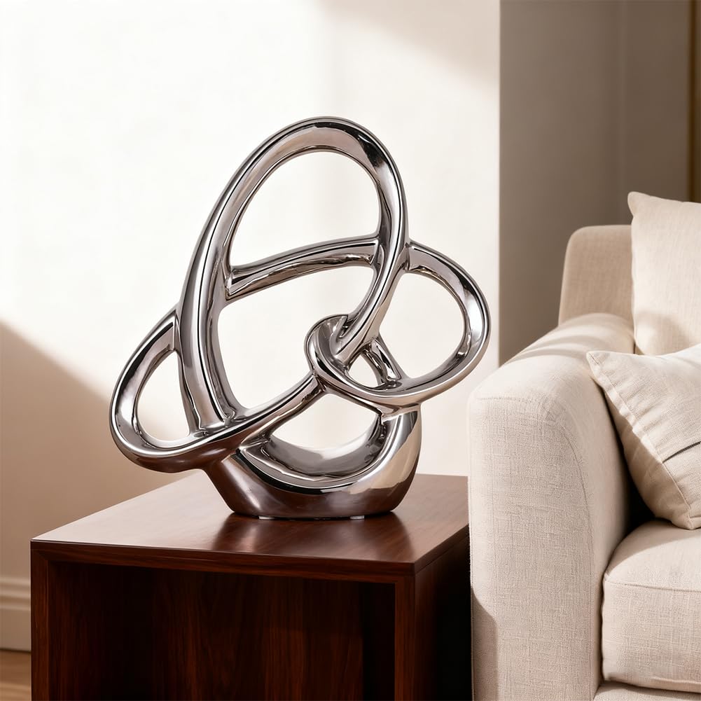 XIYOUQI Modern Silver Ceramic Statue – 8.66in Abstract Art Sculpture for Dining Table Decorations, Home Decor Accents for Shelf, Mantel, Office or Living Room Centerpieces