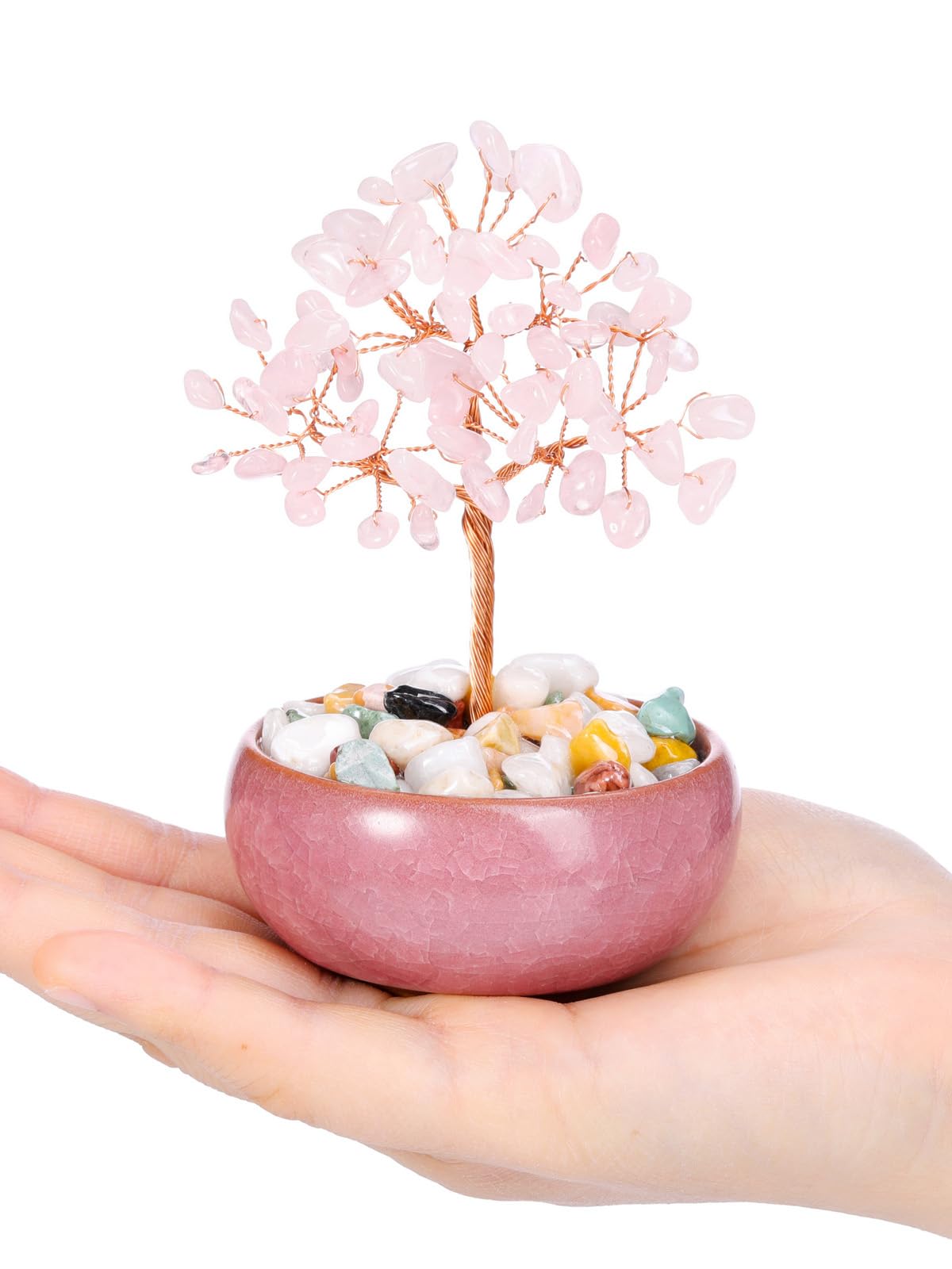 PESOENTH Rose Quartz Crystal Tree of Life Gifts for Women Mom Birthday,Pink Rose Quartz Stone Healing Crystal Gemstone Tree Pink Bonsai Trees Home Room Desk Decor Spiritual Gifts