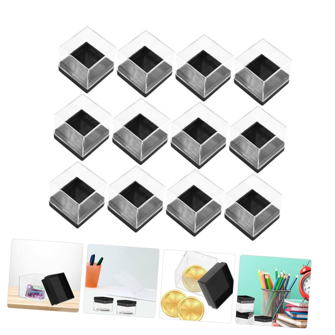 DEARMAMY 15 Pcs Transparent Display Boxes 1.06 Inch Cube Mineral Specimen Storage Cases Clear Square Organizer for Collectibles and Stones
