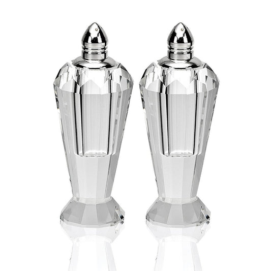 Badash Crystal Salt and Pepper Shaker Set - 4" Tall Preston Hand-Cut Optical Crystal Glass Shakers with Platinum Tops - Set a Beautiful Table
