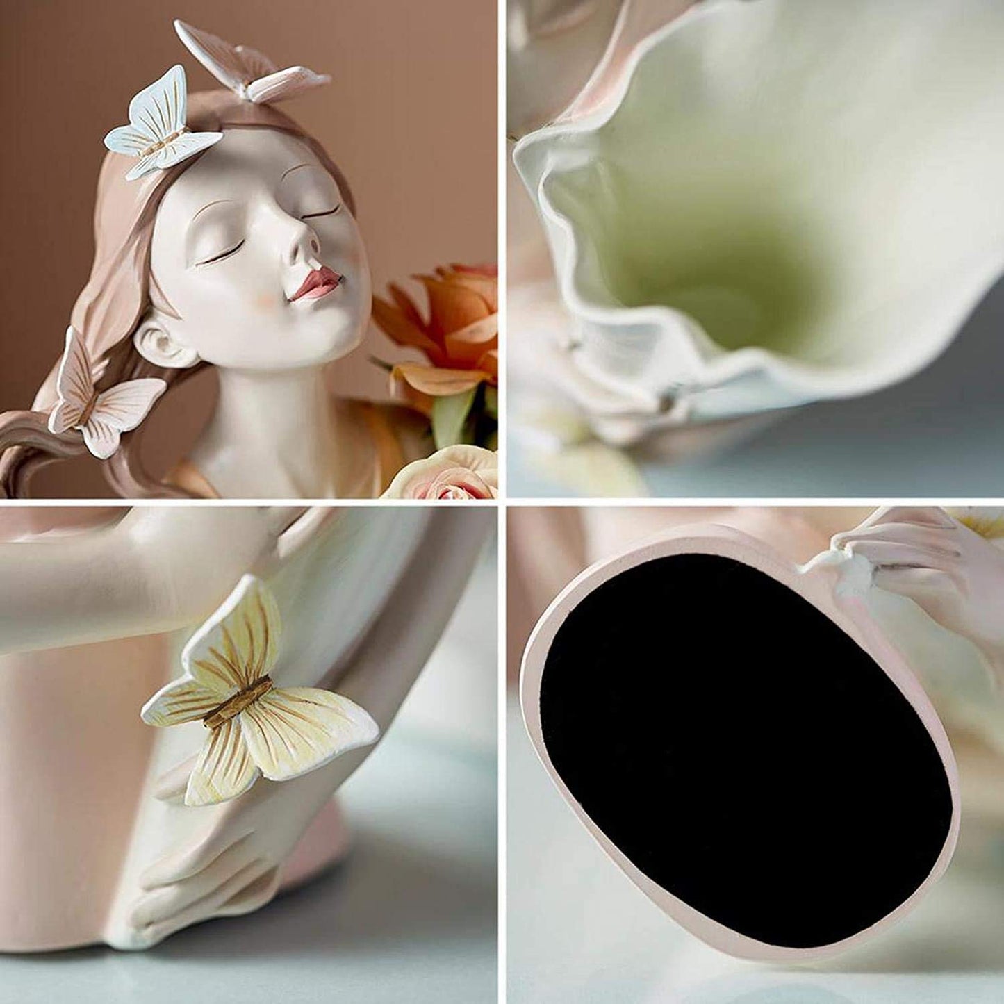 Flower Vase Modern Girl Figurine Plant Pot Flower Arrangement Dry Flower Stem Holder Living Room TV Cabinet Home Decoration Accessories Figurines - Pink 20x15x32cm
