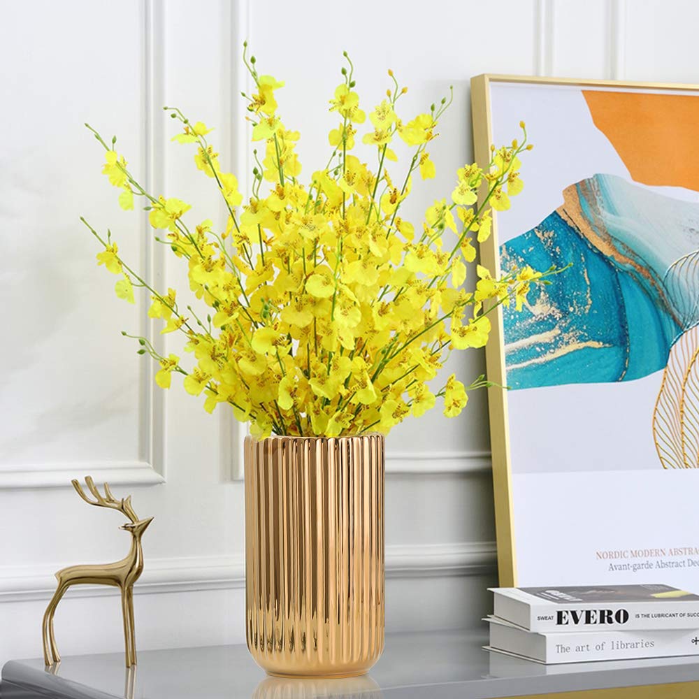LIONWEI LIONWELI 8.6 inch Gold Ceramic Round Geometric Flower Vase - Ideal Gifts for Friends and Family, Wedding, Bridal Shower, Christmas