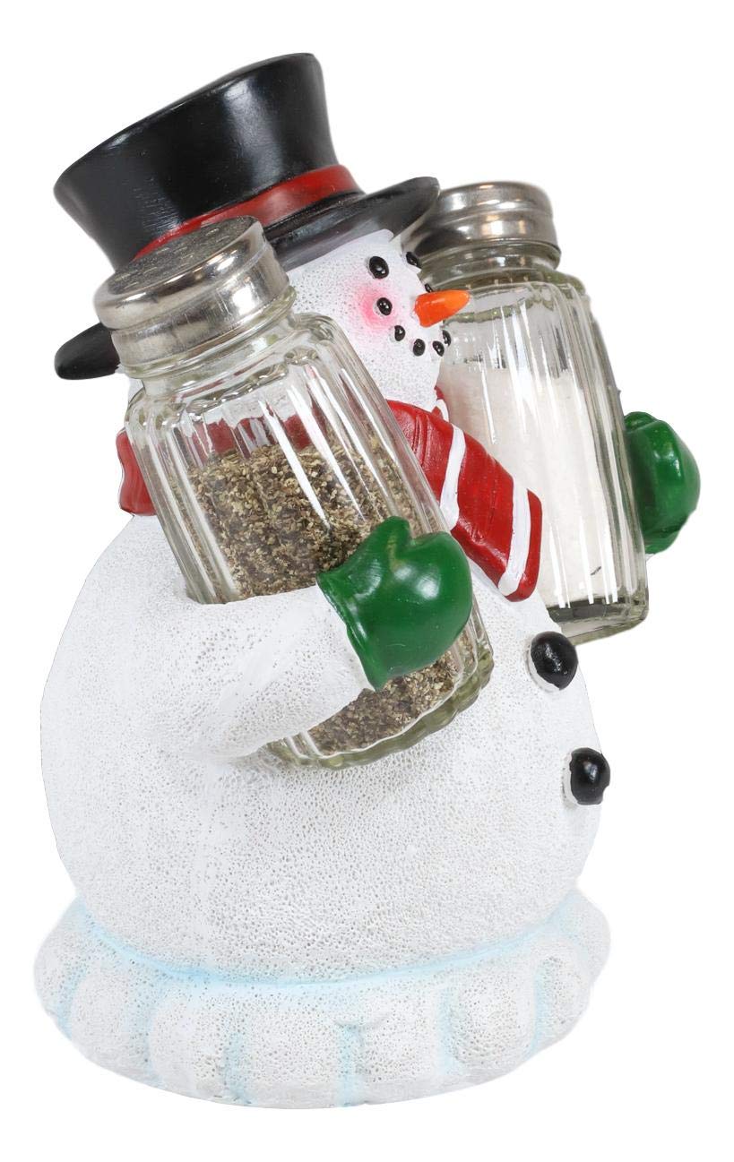 Ebros Gift Christmas Winter Santa's Frosty The Snowman With Black Top Hat Glass Salt And Pepper Shakers Holder Figurine Jolly Seasoning Festive Accent Kitchen Bar Decorative 6.5"H